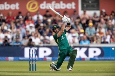 Aiden Markram blazes a drive over the covers in his flying start. (Getty Images)