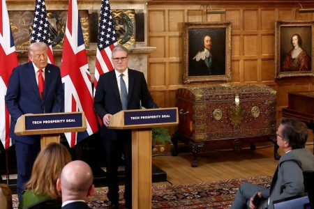 President Donald Trump (left) and British Prime Minister Keir Starmer yesterday (Reuters photo)