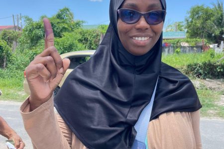 This voter cast her ballot at the Alexander Village School