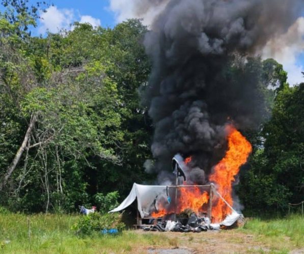 One of the camps on fire (Police photo)