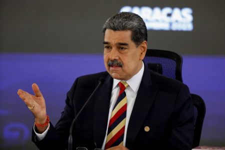 Venezuela's President Nicolas Maduro addresses the media, in Caracas, Venezuela, September 1, 2025. REUTERS/Leonardo Fernandez Viloria  